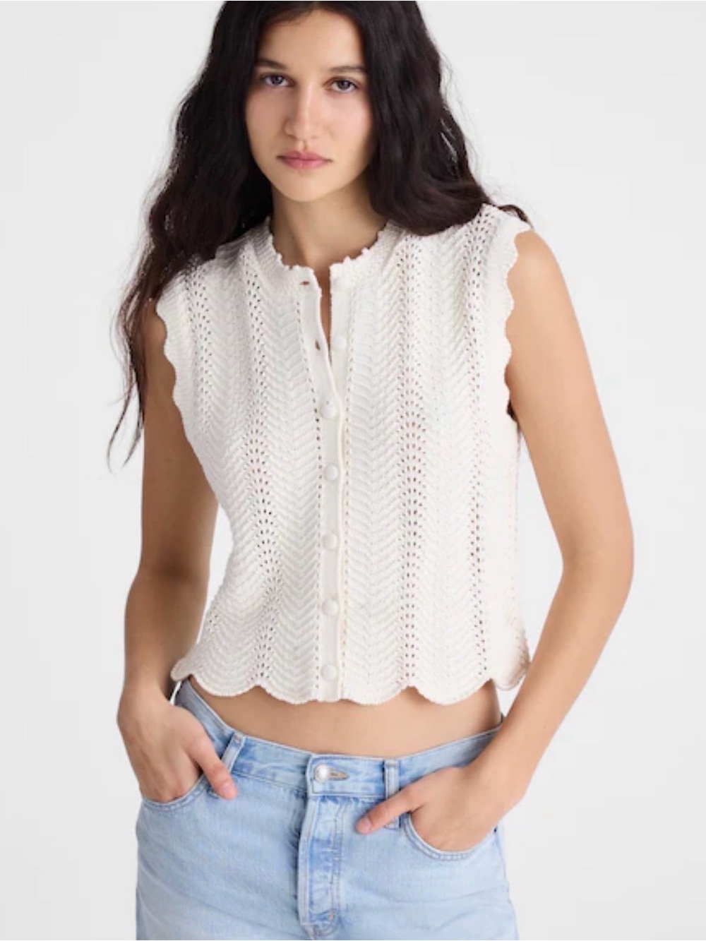 MADEWELL SIZE S Wavy-Knit Button-Front Shell Top OA208